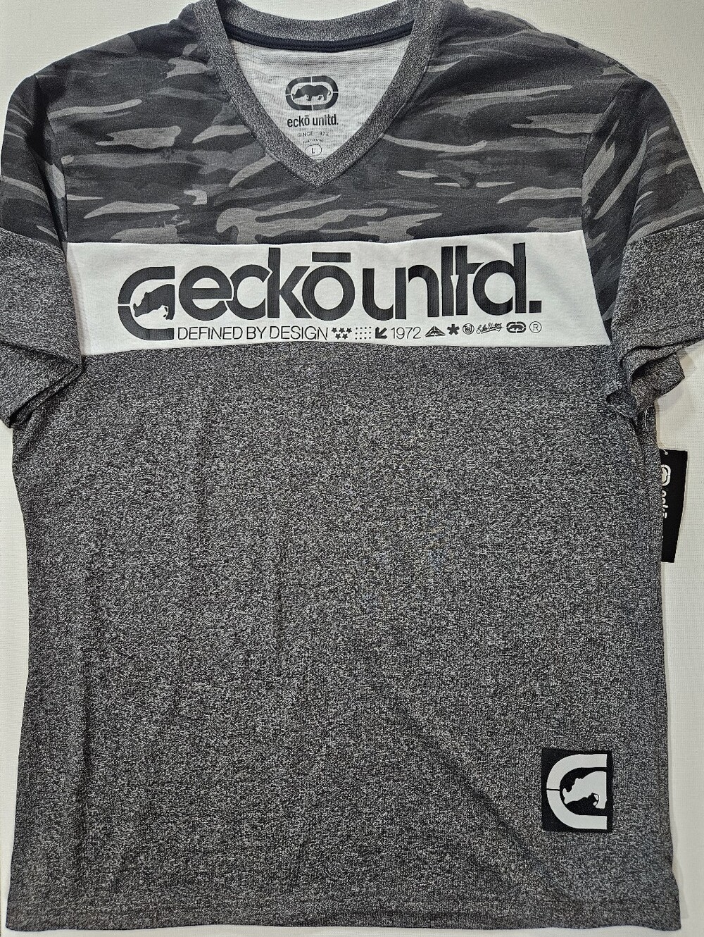 Ecko Unltd T-shirt Mens Large Grey Camo Y2K Festival Streetwear